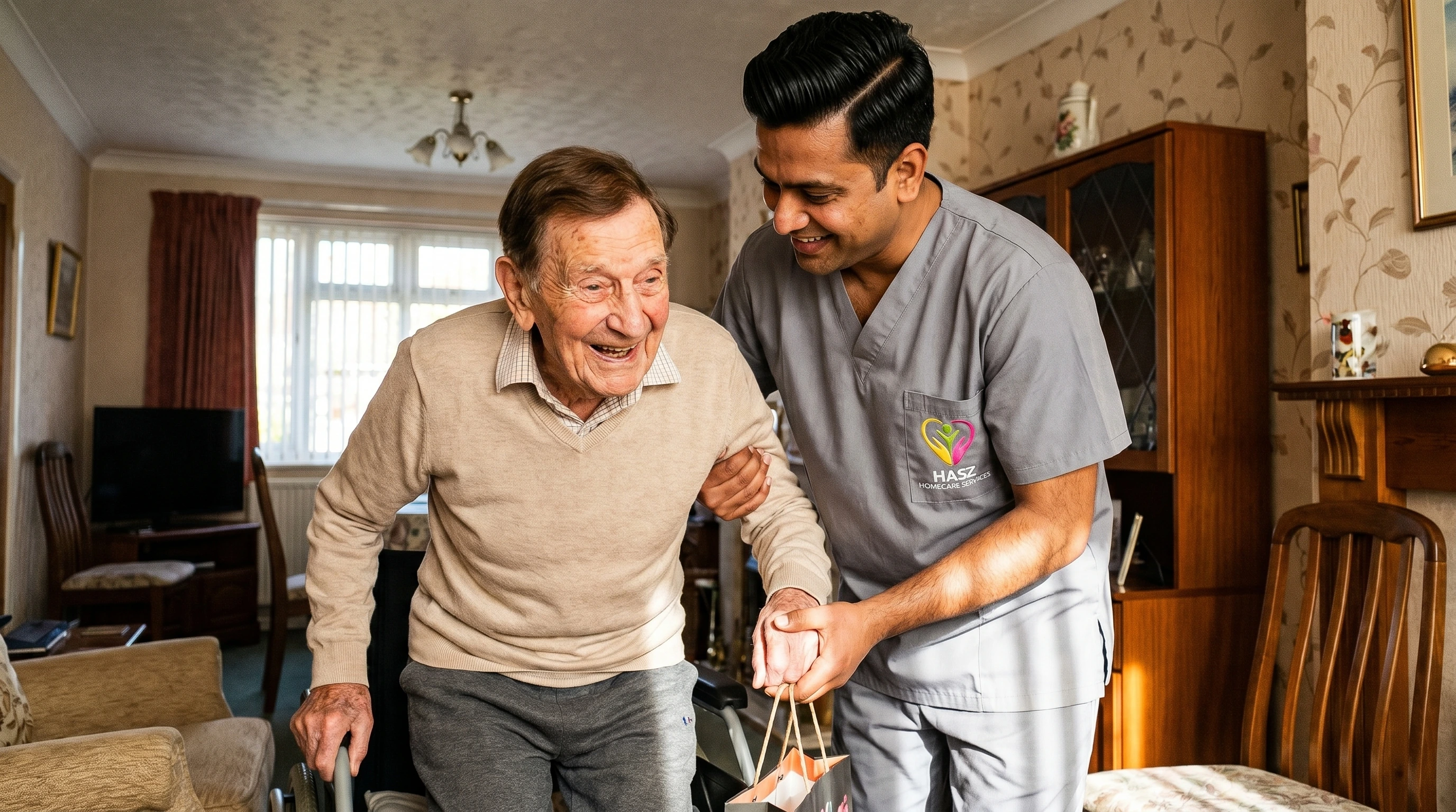 Hasz Homecare Services carer providing specialist complex care to young adult at home