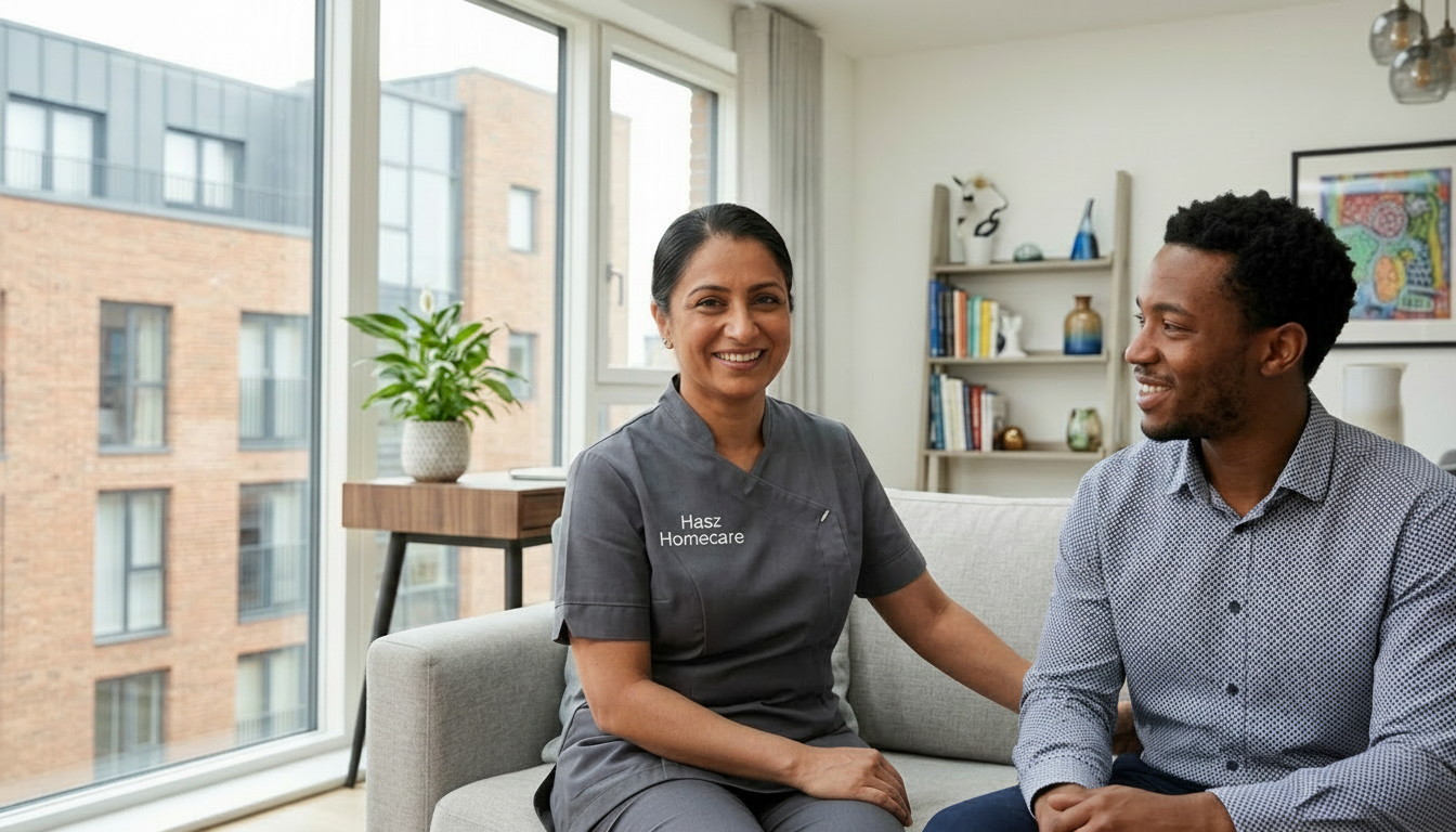Hasz Homecare Services carer providing specialist support to young adult under 65 at home